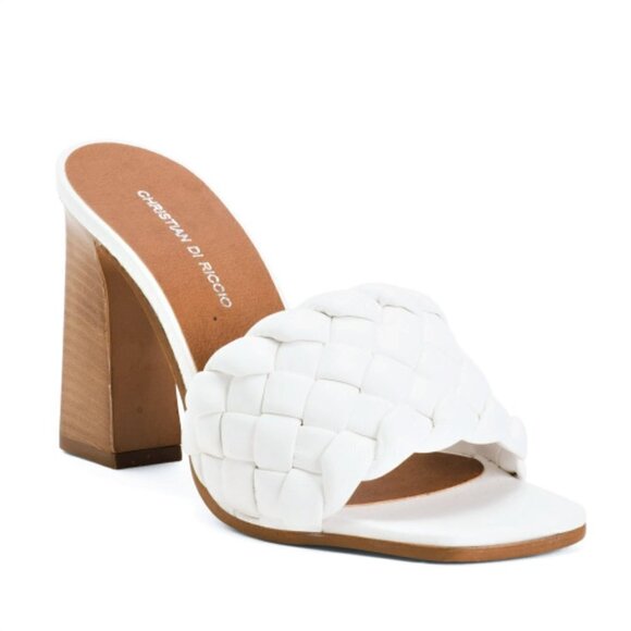 NWT CHRISTIAN DI RICCIO White Braided Band Heel Slip-on Sandals - Picture 2 of 7